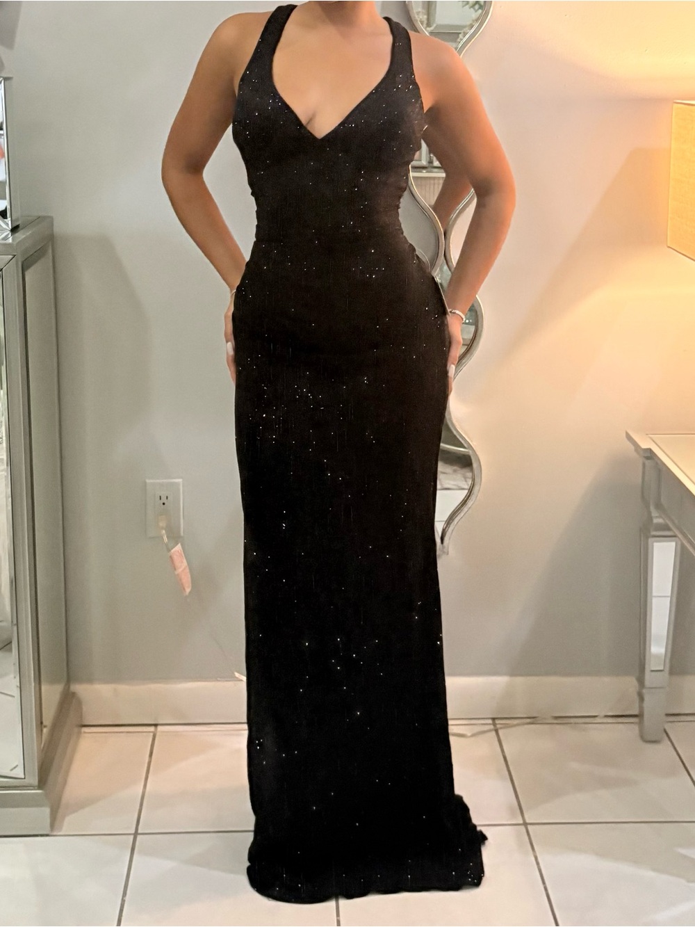 Black Shimmer Halter Evening Gown